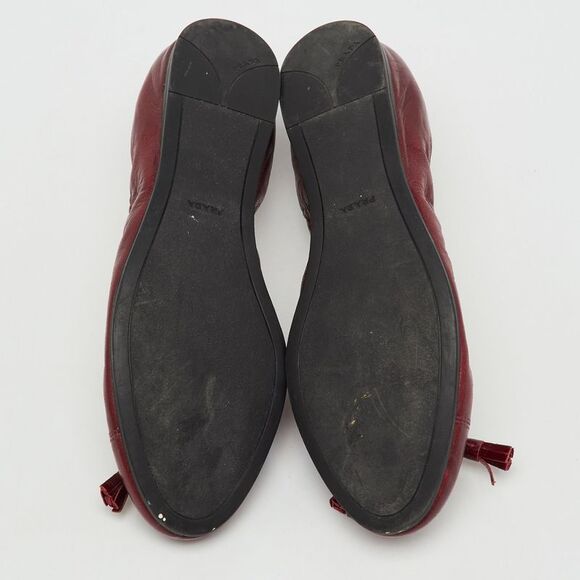 Prada Burgundy Leather Bow Scrunch Ballet Flats Size 37.5